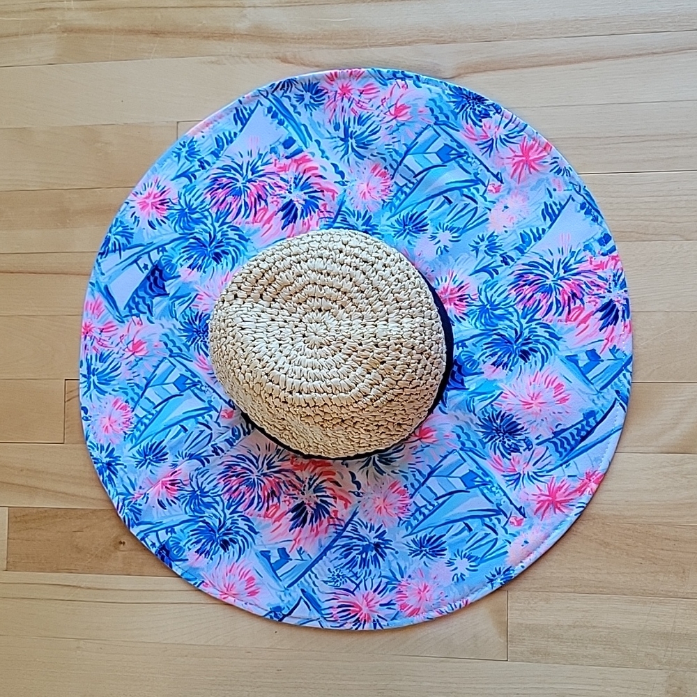 Lilly Pulitzer Straw Fabric Beach Sun Floppy Hat Sea to Shining Sea